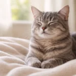 Grey tabby cat relaxing peacefully, symbolizing anxiety relief using Gabapentin for cats as a calming treatment.