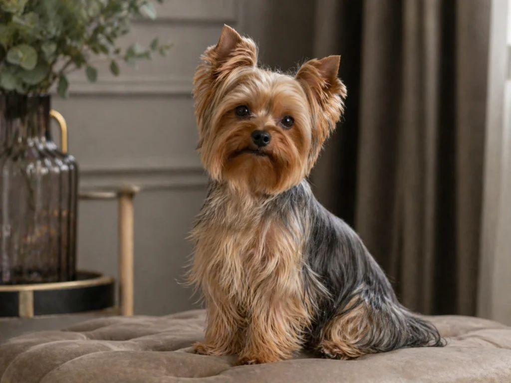 Yorkshire Terrier small cute dog stylish look
