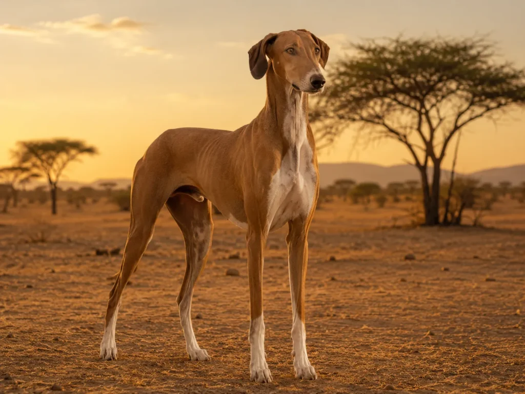 Azawakh dog in a savanna setting.